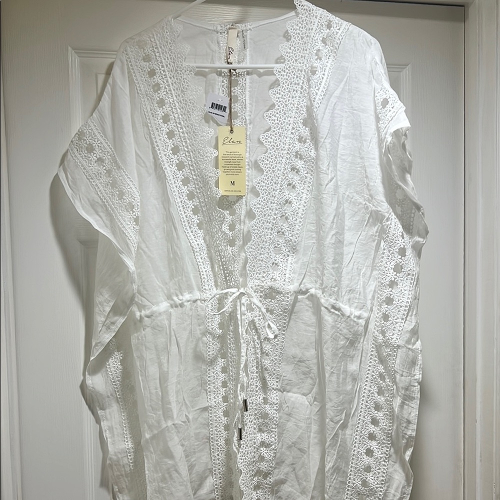 Elan White Lace Trim Swim Coverup